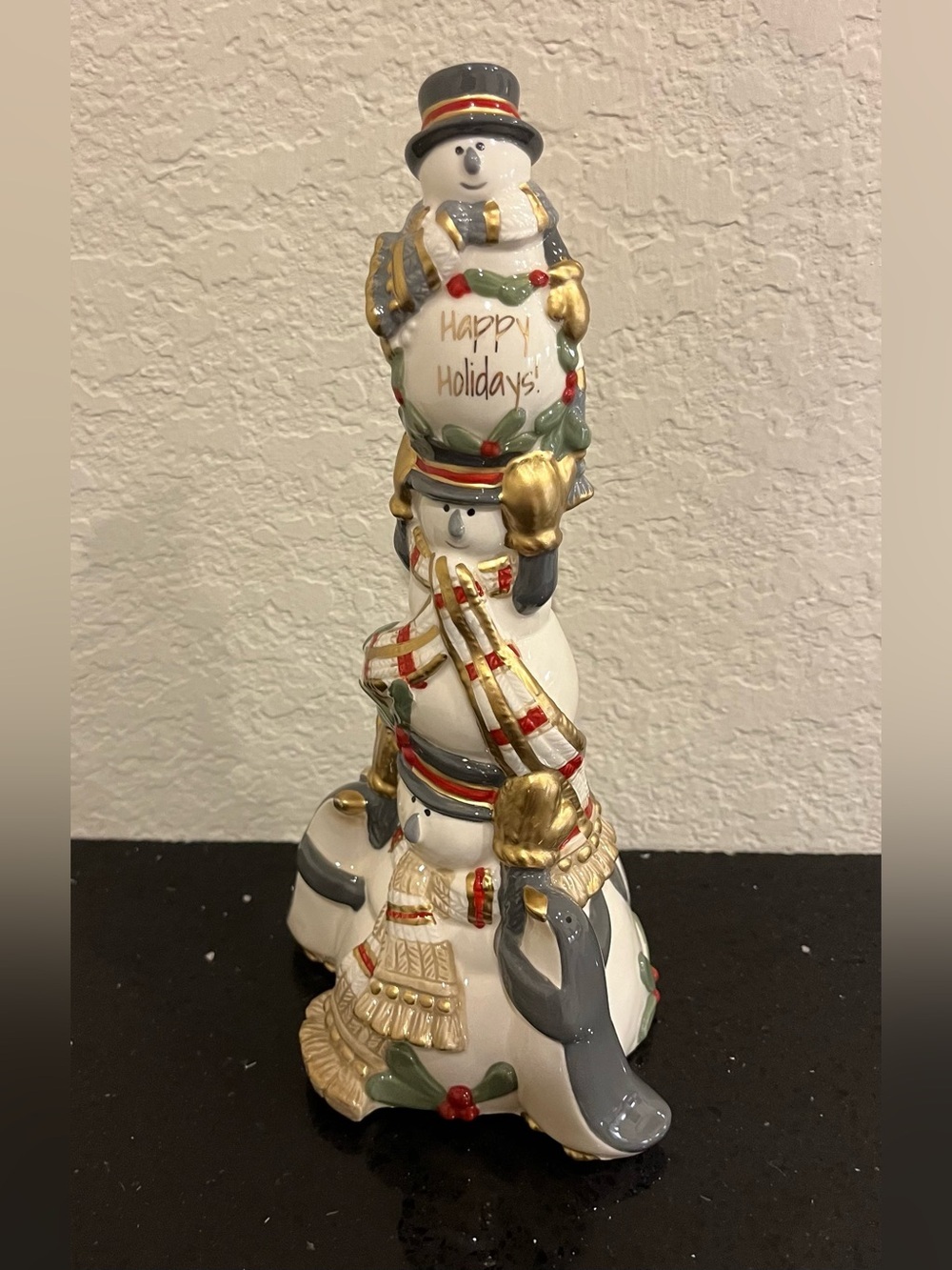 Fitz and Floyd Mistletoe Merriment Musical Snowman 10” Figurine Wish You A